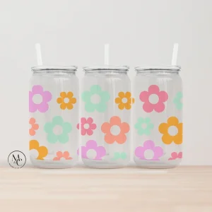 Verre en acrylique 16 oz avec couvercle et paille - couleurs variées - Floral
