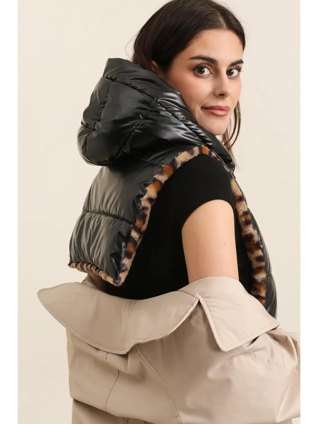 Attrait Paris – Capuche doudoune réversible – Fourée léopard – Image 5