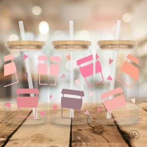 Verre en verre clair 16 oz avec couvercle en bambou et paille - Café SVP