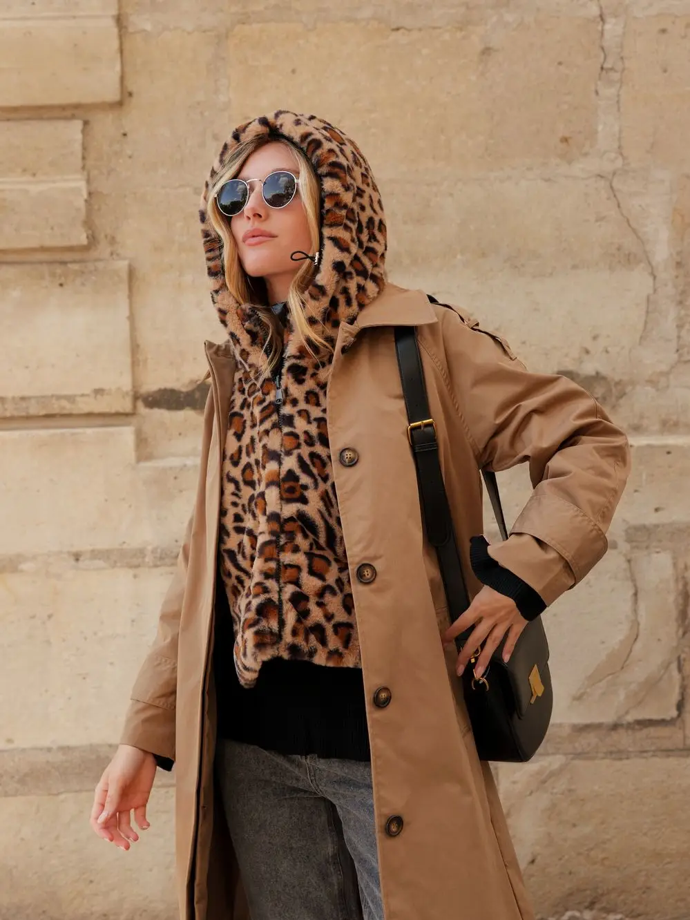 Attrait Paris – Capuche doudoune réversible – Fourée léopard