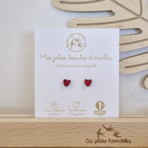 Les petites hirondelles – Boucles d&rsquo;oreilles – Coeur Rouge