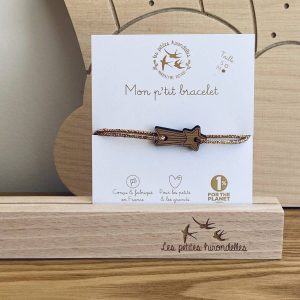 Les Petites Hirondelles – Bracelet doré en bois taille S – Etoile filante