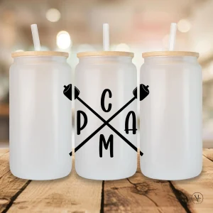 Verre en verre givré 16 oz avec couvercle en bambou et paille CAMP X