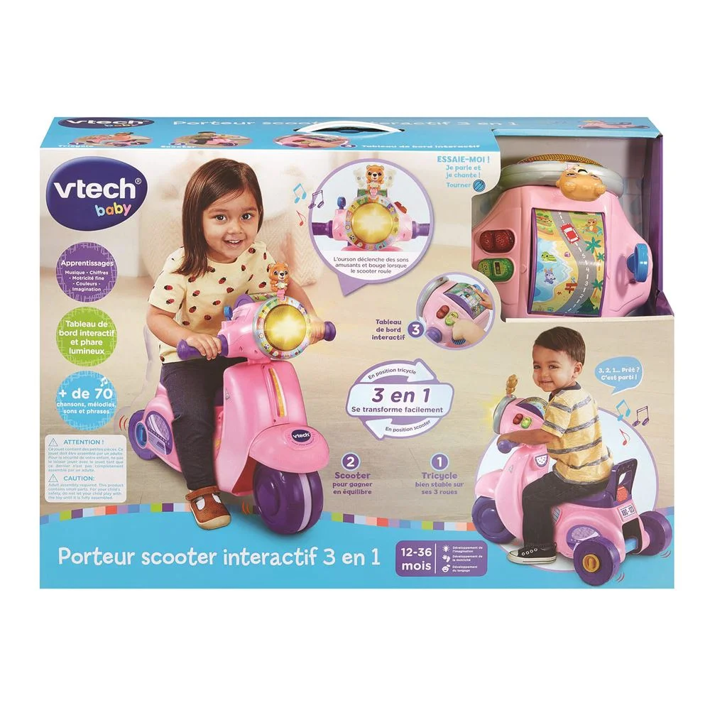 Porteur scooter interactif 3 en 1 rose – Vtech – Image 4