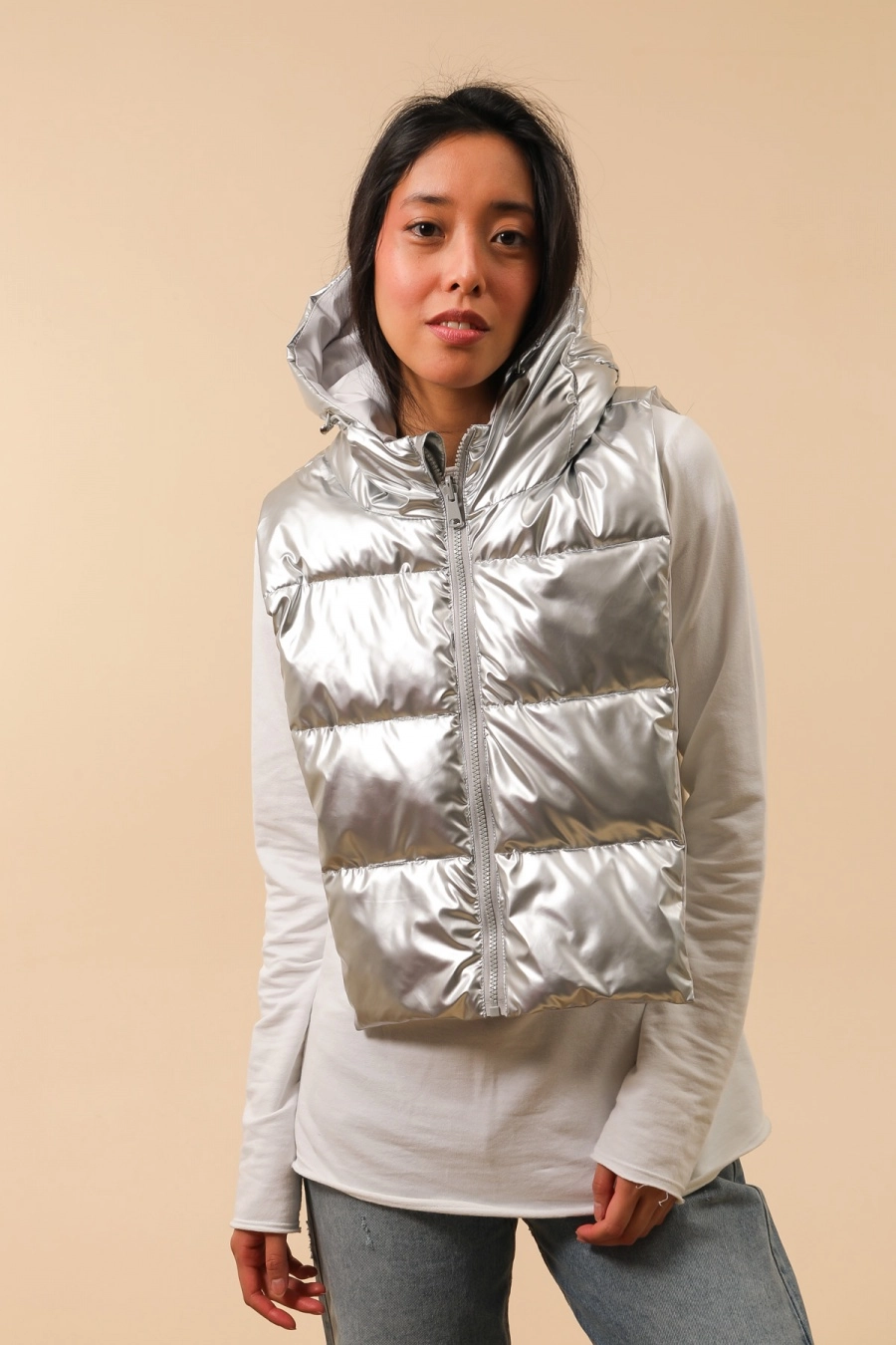 Attrait Paris – Capuche doudoune réversible – Argentée