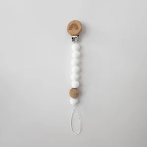 Attache-suce en perles de silicone - Blanc et bois